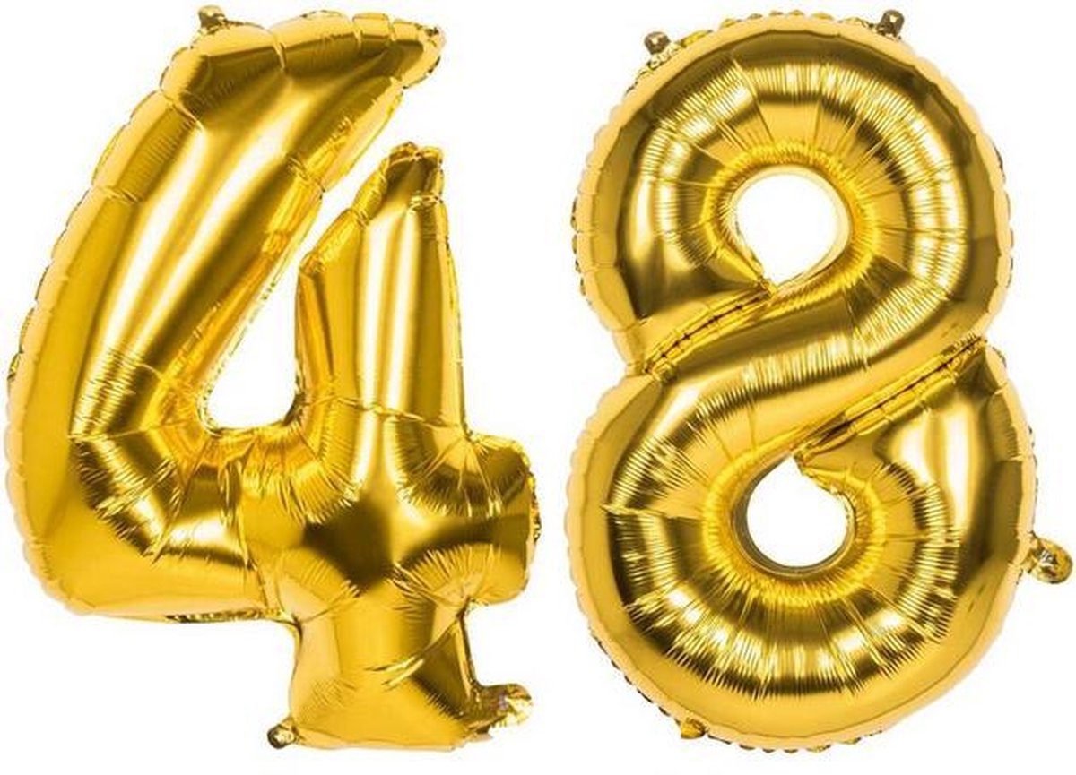48 Jaar Folie Ballonnen Goud - Happy Birthday - Foil Balloon - Versiering - Verjaardag - Man / Vrouw - Feest - Inclusief Opblaas Stokje & Clip - XXL - 115 cm