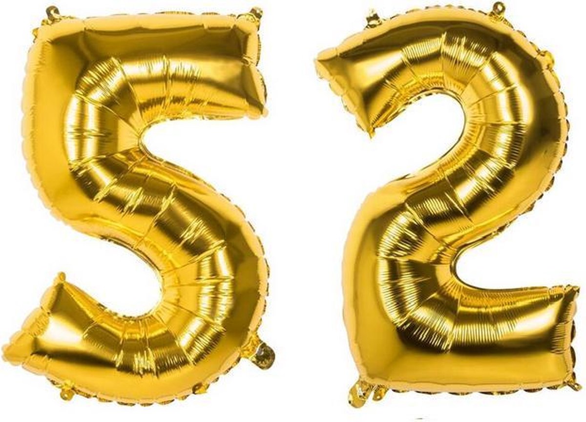 52 Jaar Folie Ballonnen Goud - Happy Birthday - Foil Balloon - Versiering - Verjaardag - Man / Vrouw - Feest - Inclusief Opblaas Stokje & Clip - XXL - 115 cm