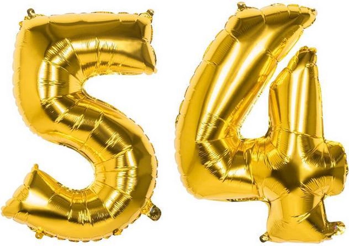 54 Jaar Folie Ballonnen Goud - Happy Birthday - Foil Balloon - Versiering - Verjaardag - Man / Vrouw - Feest - Inclusief Opblaas Stokje & Clip - XXL - 115 cm