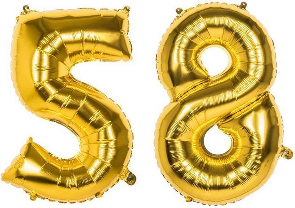 58 Jaar Folie Ballonnen Goud - Happy Birthday - Foil Balloon - Versiering - Verjaardag - Man / Vrouw - Feest - Inclusief Opblaas Stokje & Clip - XXL - 115 cm