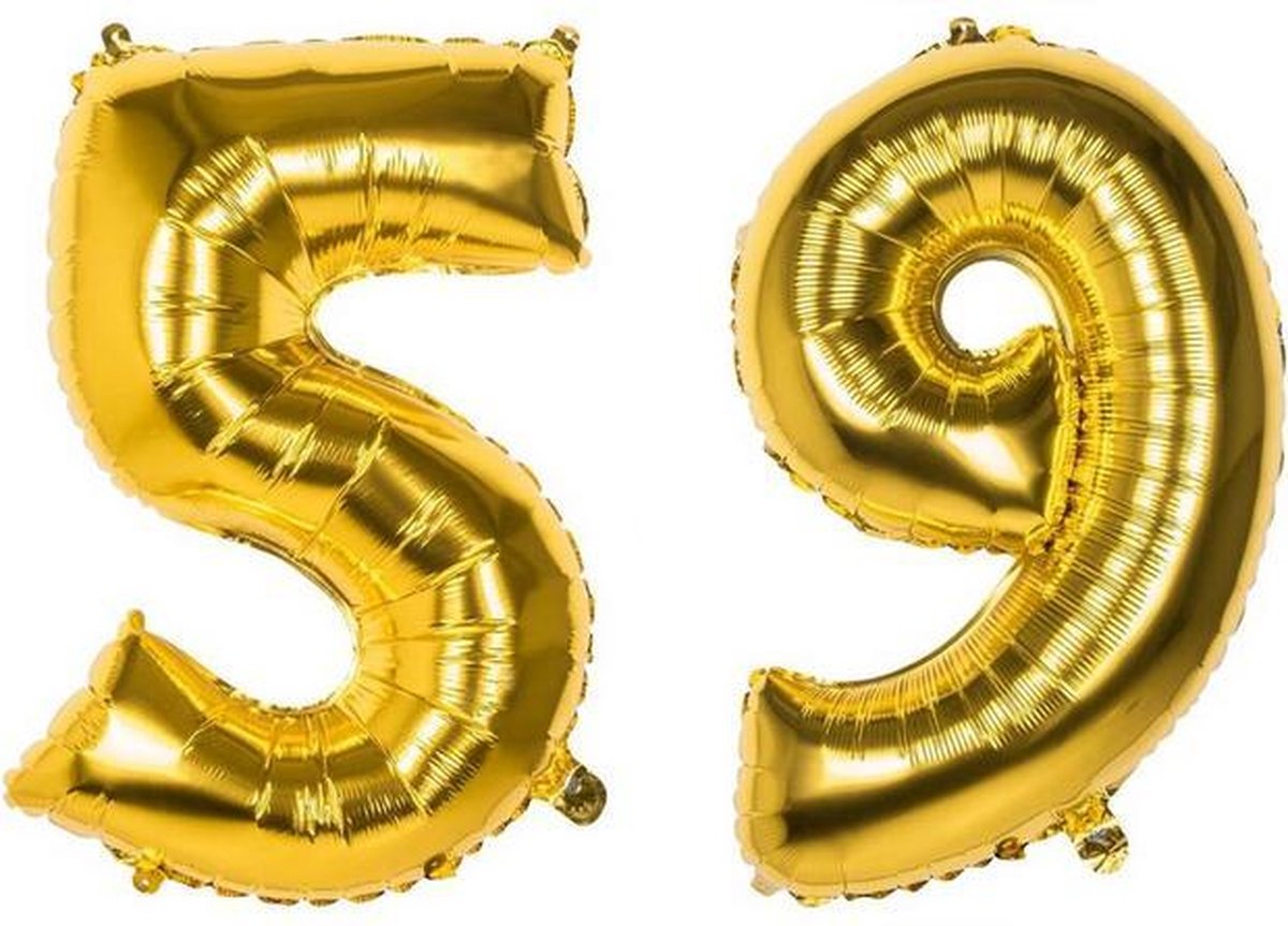 59 Jaar Folie Ballonnen Goud - Happy Birthday - Foil Balloon - Versiering - Verjaardag - Man / Vrouw - Feest - Inclusief Opblaas Stokje & Clip - XXL - 115 cm