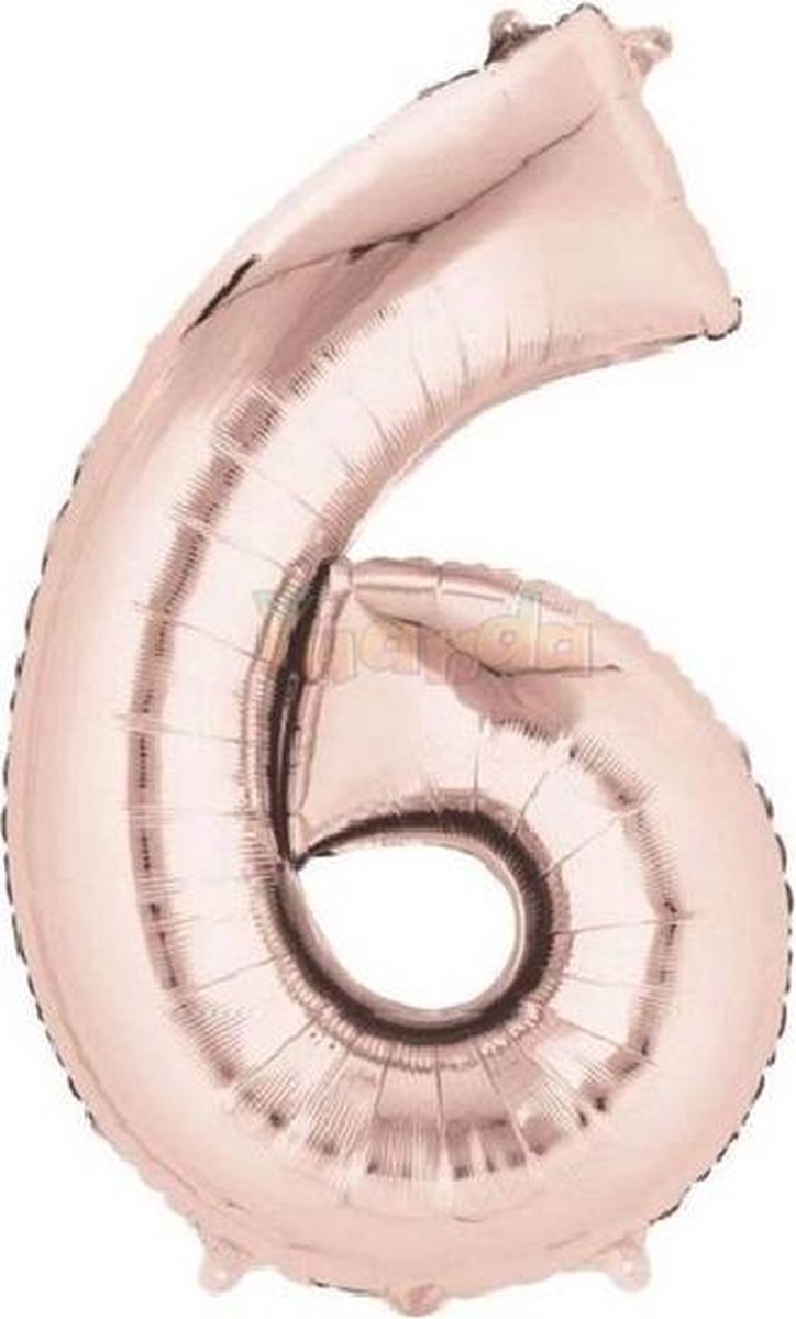 6 Jaar Folie Ballonnen Rosé Goud - Happy Birthday - Foil Balloon - Versiering - Verjaardag - Jongen / Meisje - Feest - Inclusief Opblaas Stokje & Clip - XXL - 115 cm