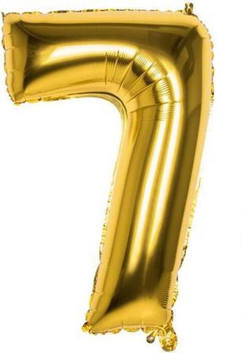7 Jaar Folie Ballonnen Goud - Happy Birthday - Foil Balloon - Versiering - Verjaardag - Jongen / Meisje - Feest - Inclusief Opblaas Stokje & Clip - XXL - 115 cm