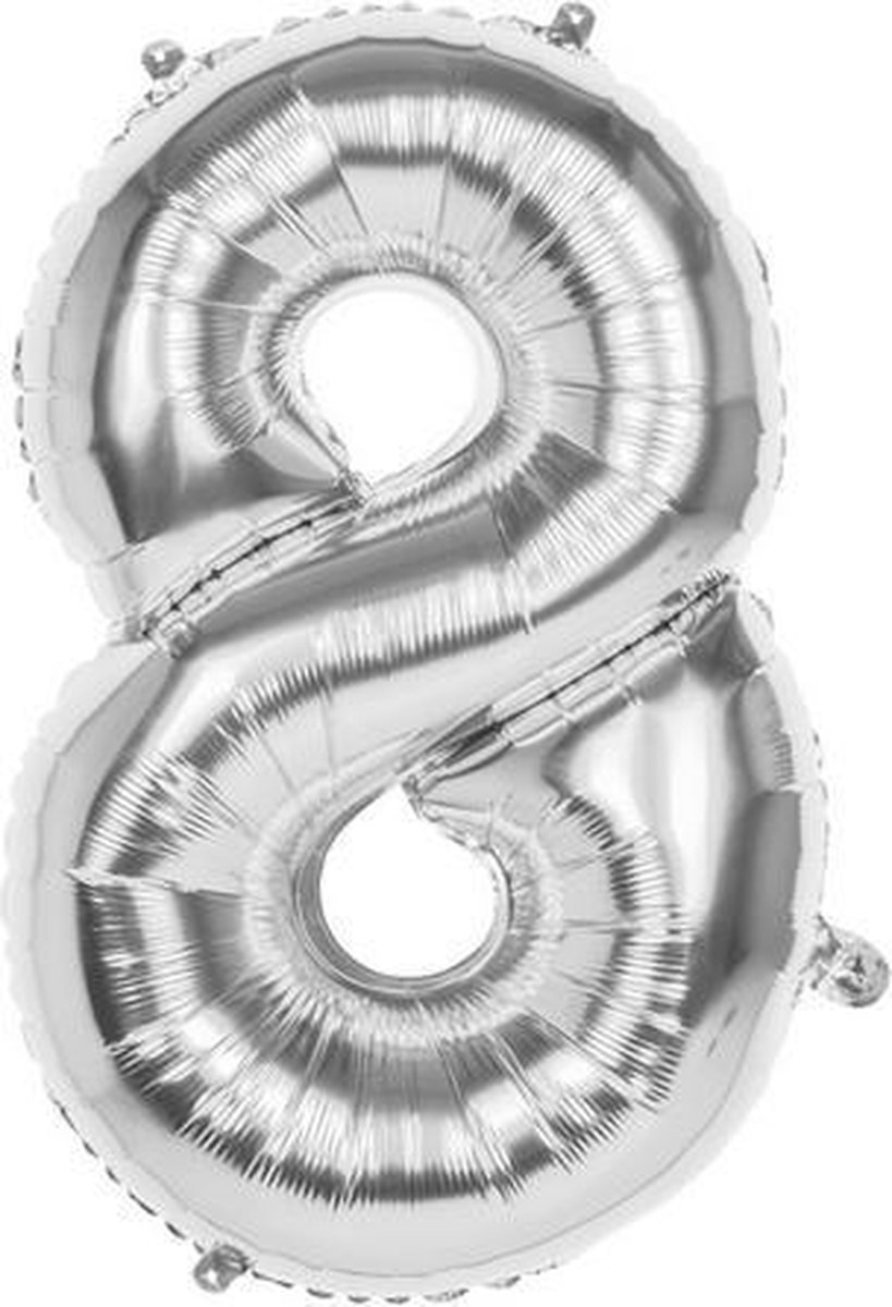 8 Jaar Folie Ballonnen Zilver- Happy Birthday - Foil Balloon - Versiering - Verjaardag - Jongen / Meisje - Feest - Inclusief Opblaas Stokje & Clip - XXL - 115 cm