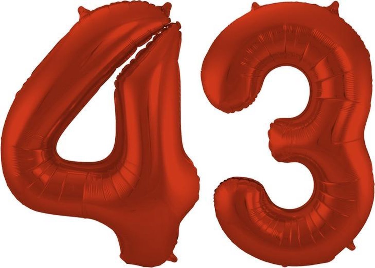 Cijfer 43 Rood Helium 86 cm