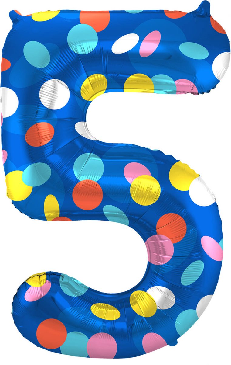 Folieballon Cijfer 5 Colorful Dots - 86 cm