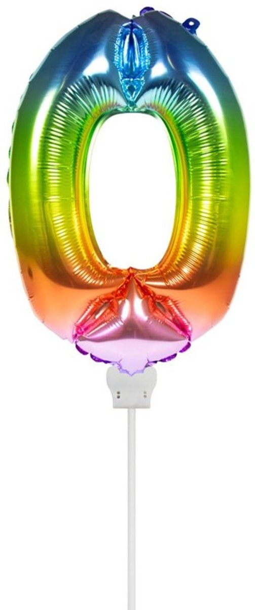 Folieballon taart Mini cijfer 0 Regenboog (13cm)