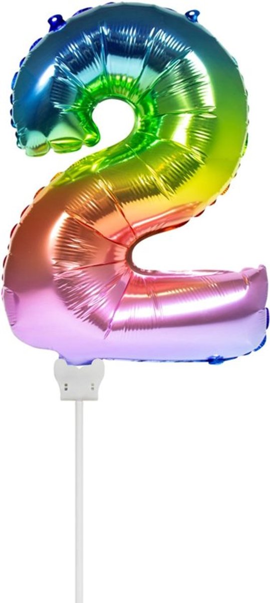 Folieballon taart Mini cijfer 2 Regenboog (13cm)