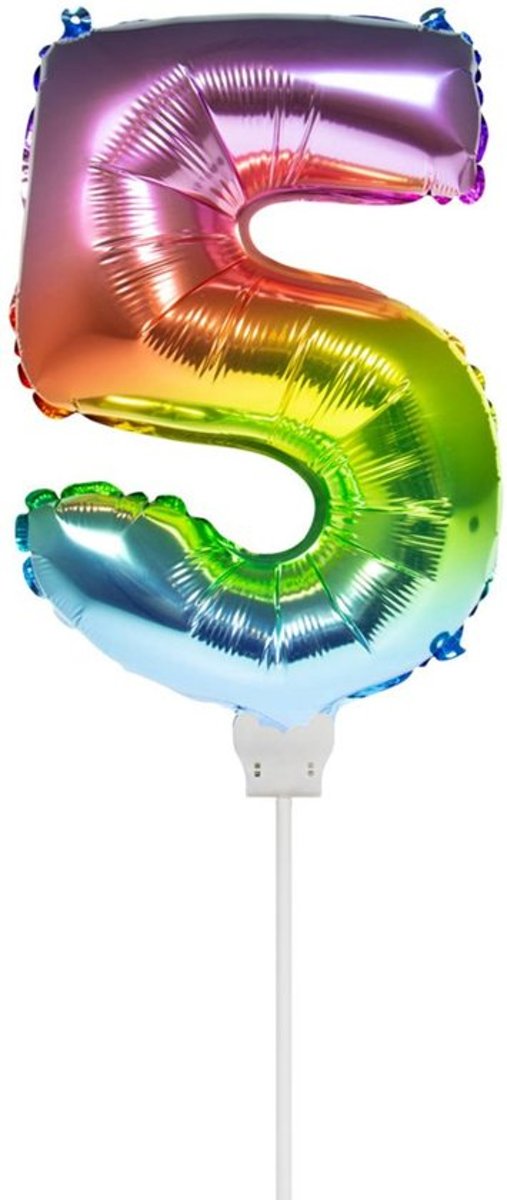 Folieballon taart Mini cijfer 5 Regenboog (13cm)