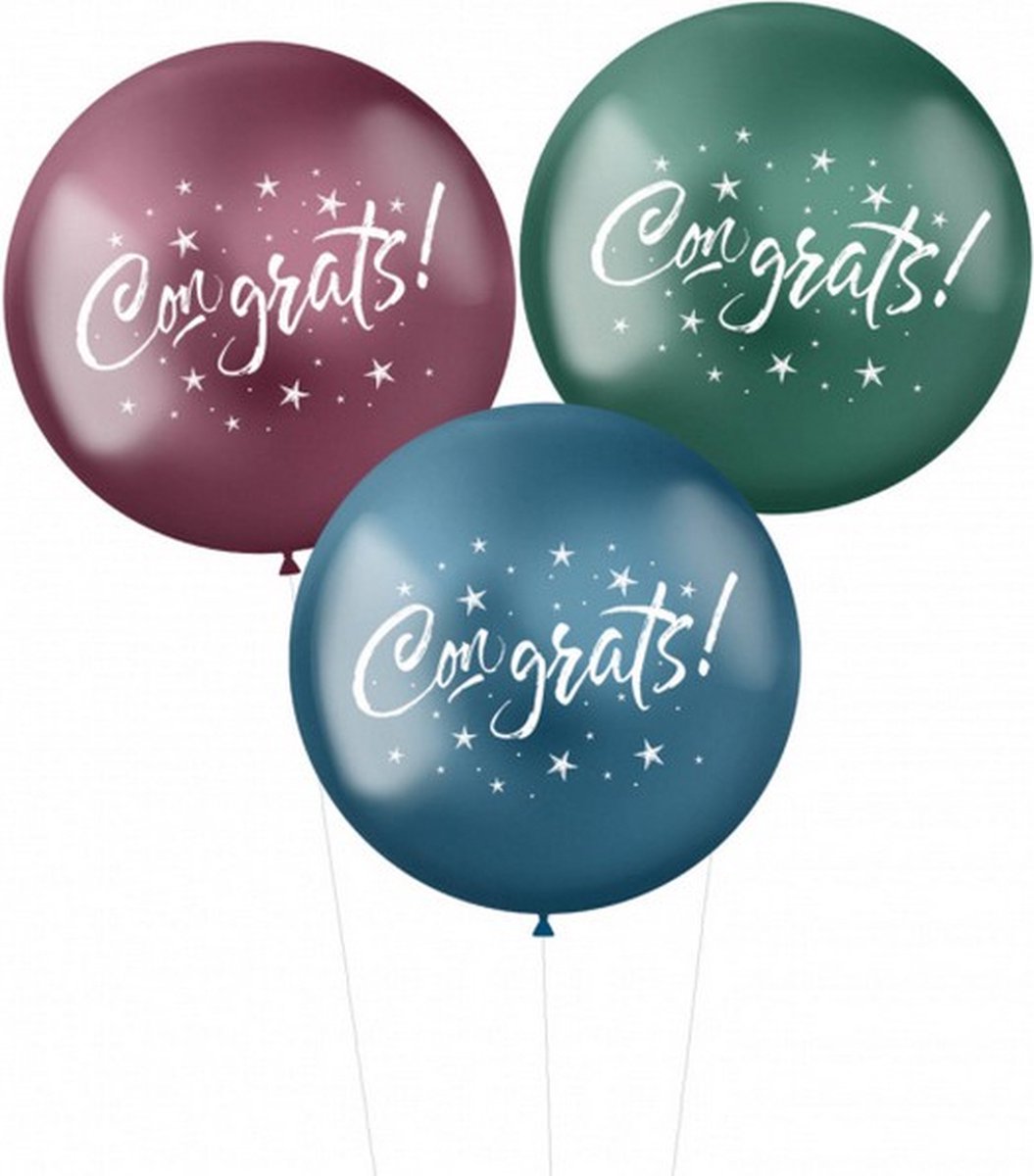 ballonnen Congrats! 48 cm latex rood/groen/blauw 3 stuks