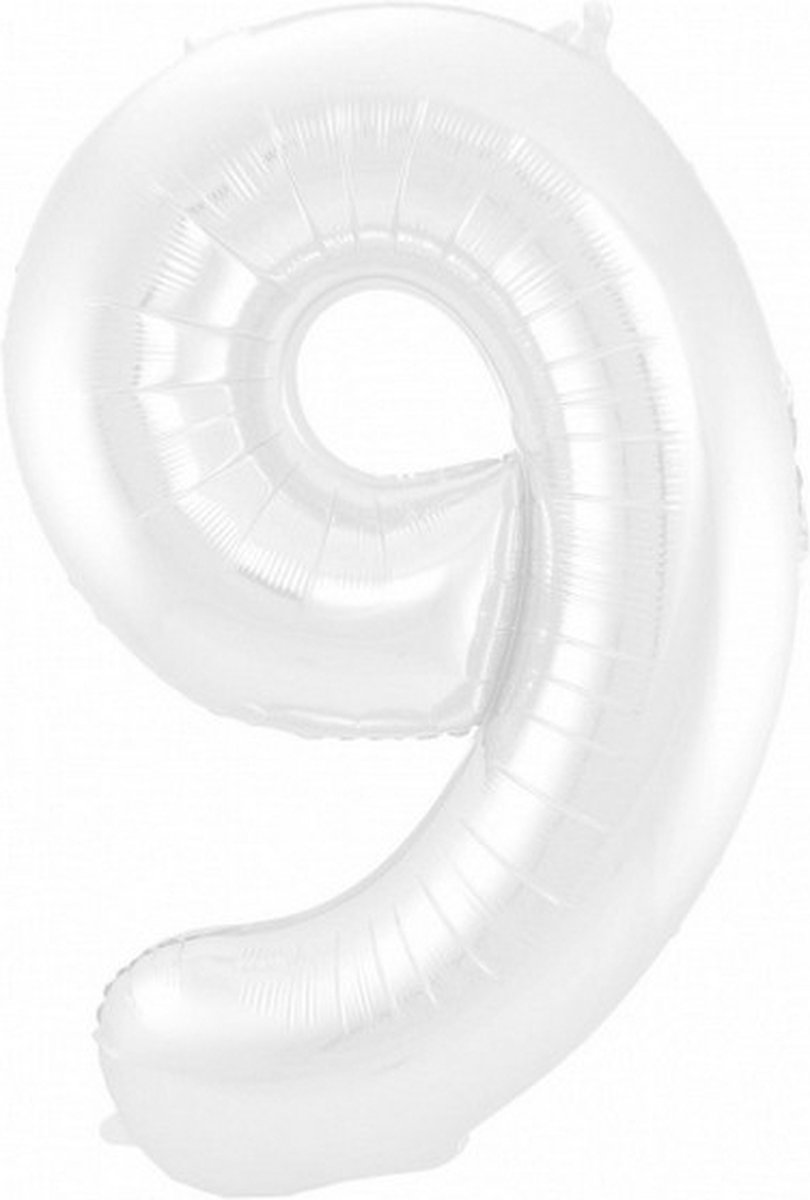 folieballon cijfer 9 Metallic Mat 86 cm wit