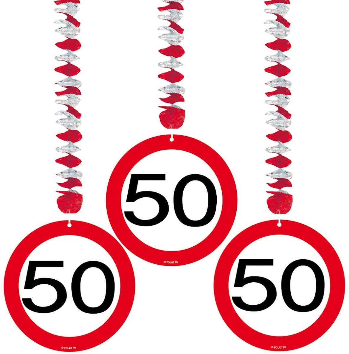 50 Jaar Verkeersbord Hangdecoratie - 3 stuks