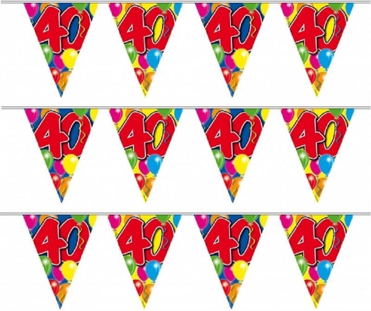 6x stuks leeftijd versiering vlaggenlijnen / vlaggetjes / slingers 40 jaar geworden thema 10 meter - Feestartikelen/versiering