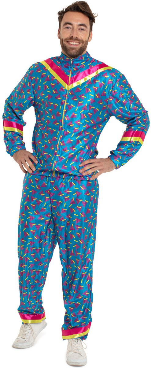 80s Disco Trainingspak Blauw Mannen - Maat L-XL