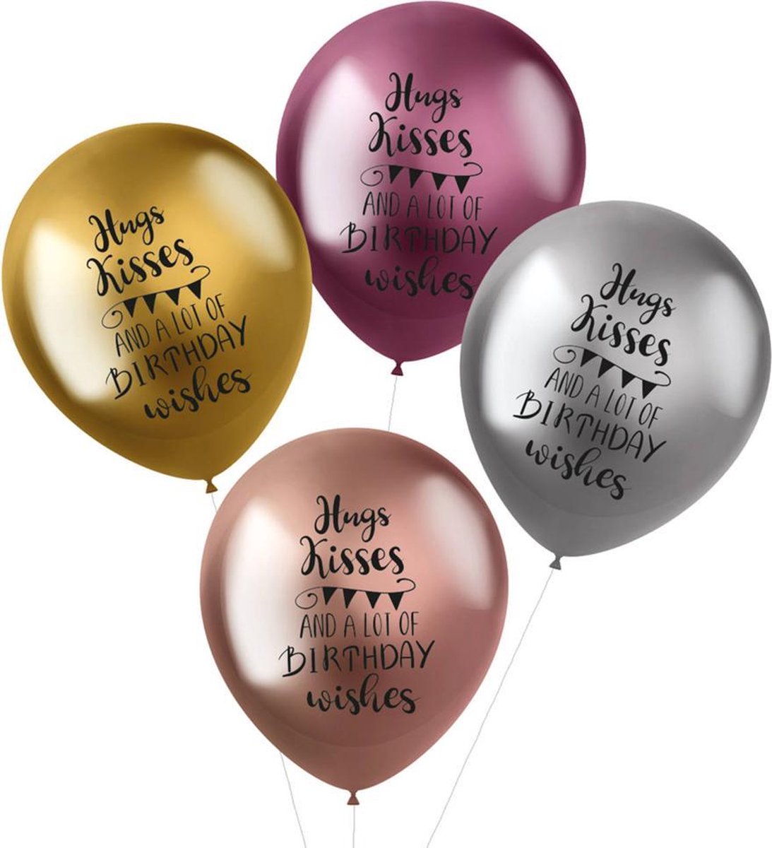 Ballonnen Set Hugs, Kisses en Wishes - 4 stuks