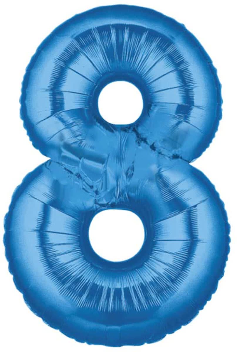 Cijfer 8 folieballon blauw - 102 cm