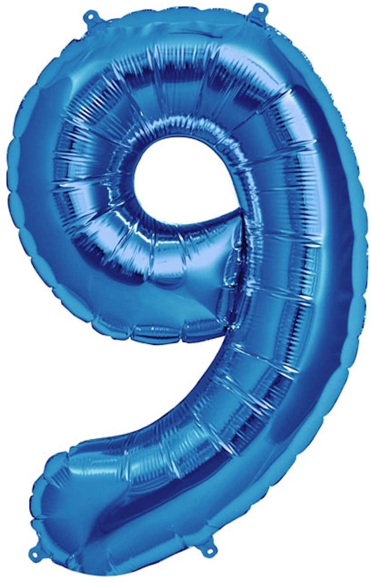 Cijfer 9 Blauw helium 86cm