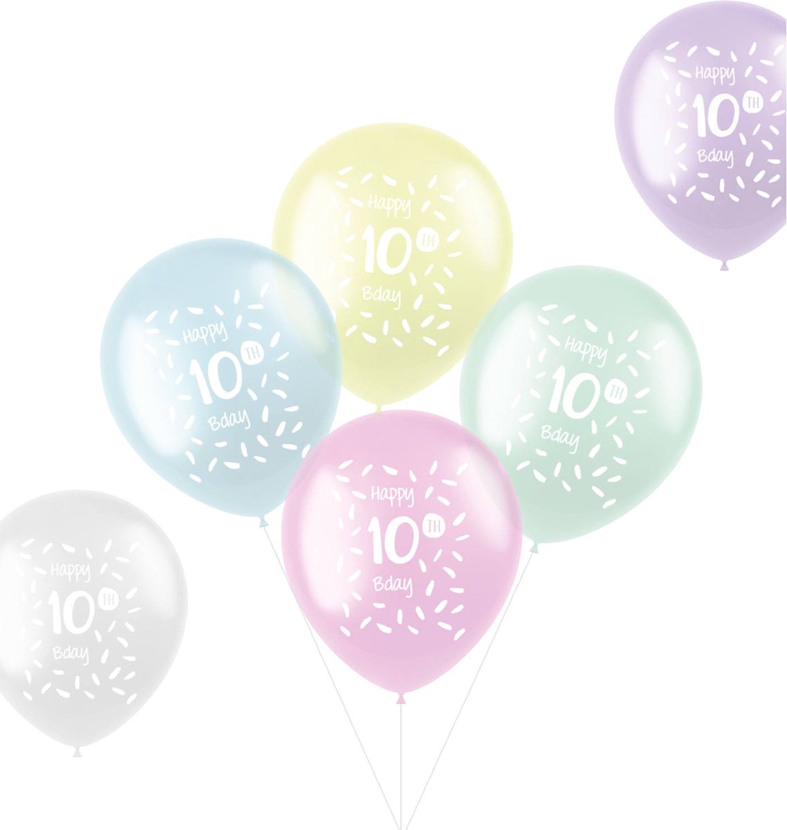 Folat Ballonnen Happy 10th Bday Pastel 33 Cm Latex 6 Stuks