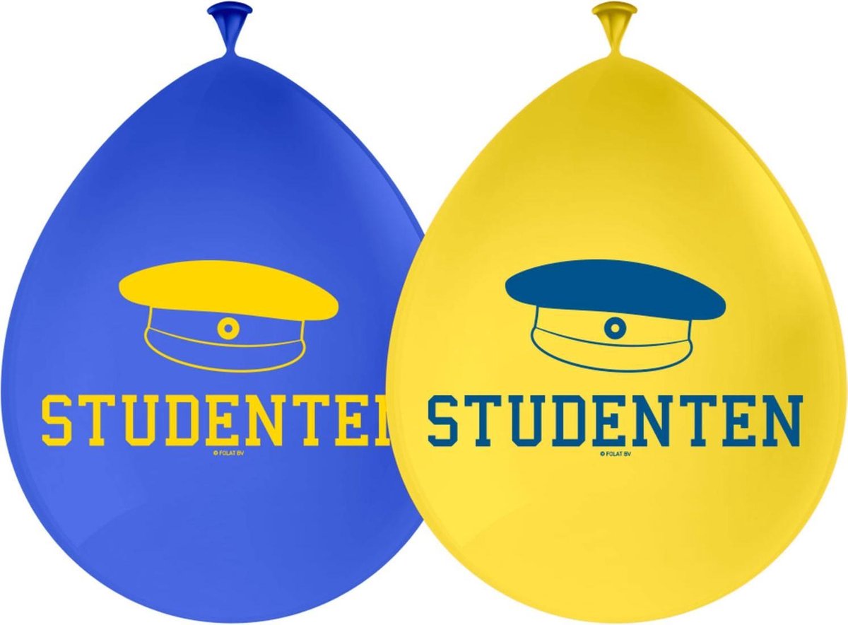 Folat Ballonnen Studenten 30 Cm Latex Geel/blauw 8 Stuks