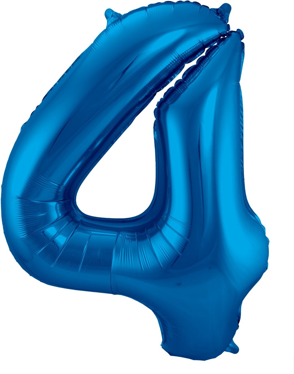 Folie ballon nummer 4 - blauw - 86cm