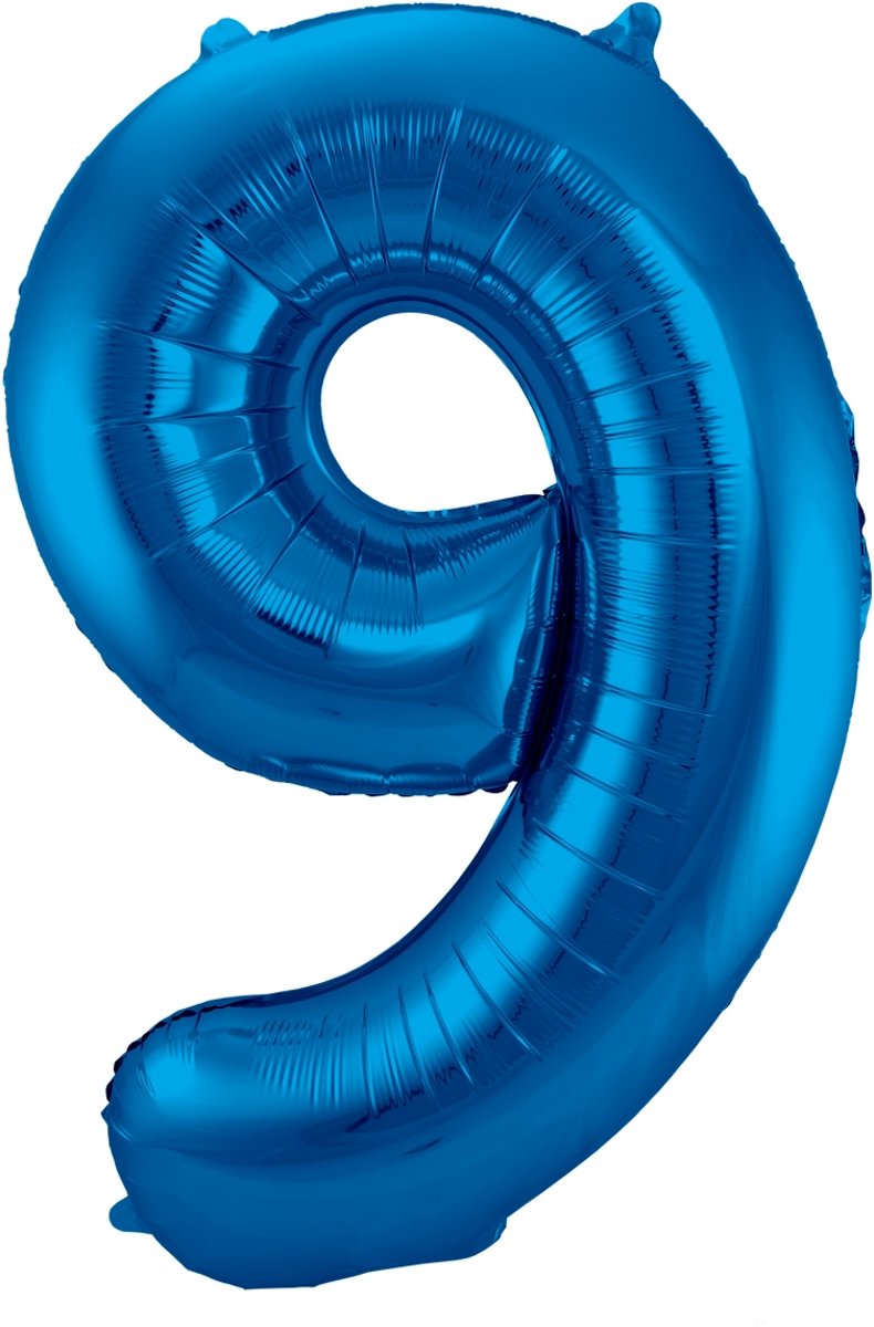 Folie ballon nummer 9 - blauw - 86cm