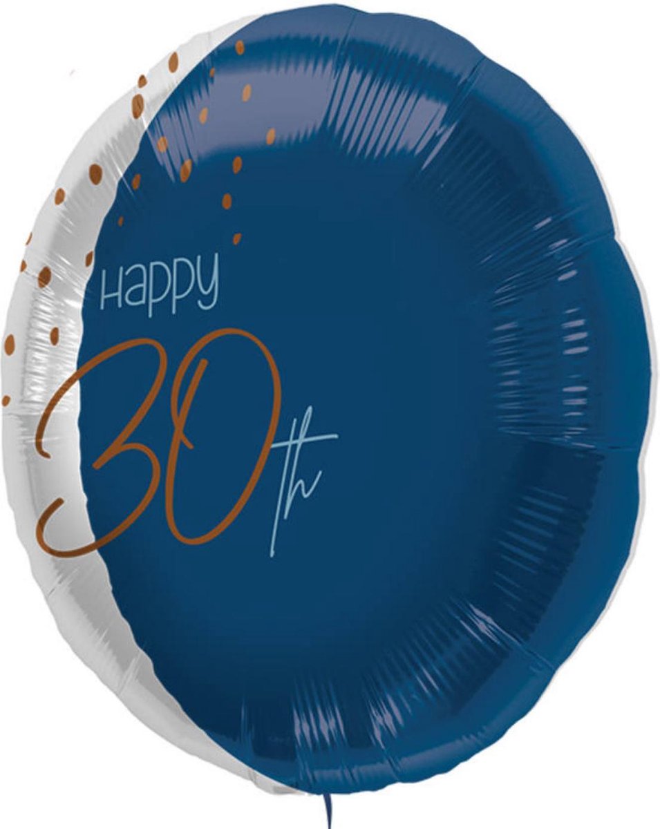 Folieballon - 30 jaar - Luxe - Blauw, goud, transparant - 45cm - Zonder vulling