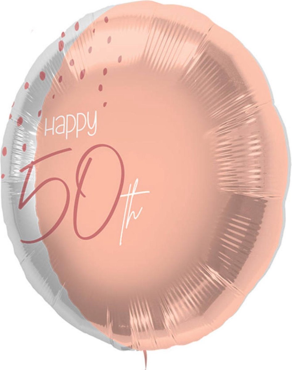 Folieballon - 50 jaar - Luxe - Roze, roségoud, transparant - 45cm - Zonder vulling