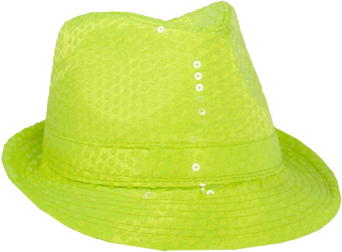 Gele Neon Trilby Hoed met Glitters