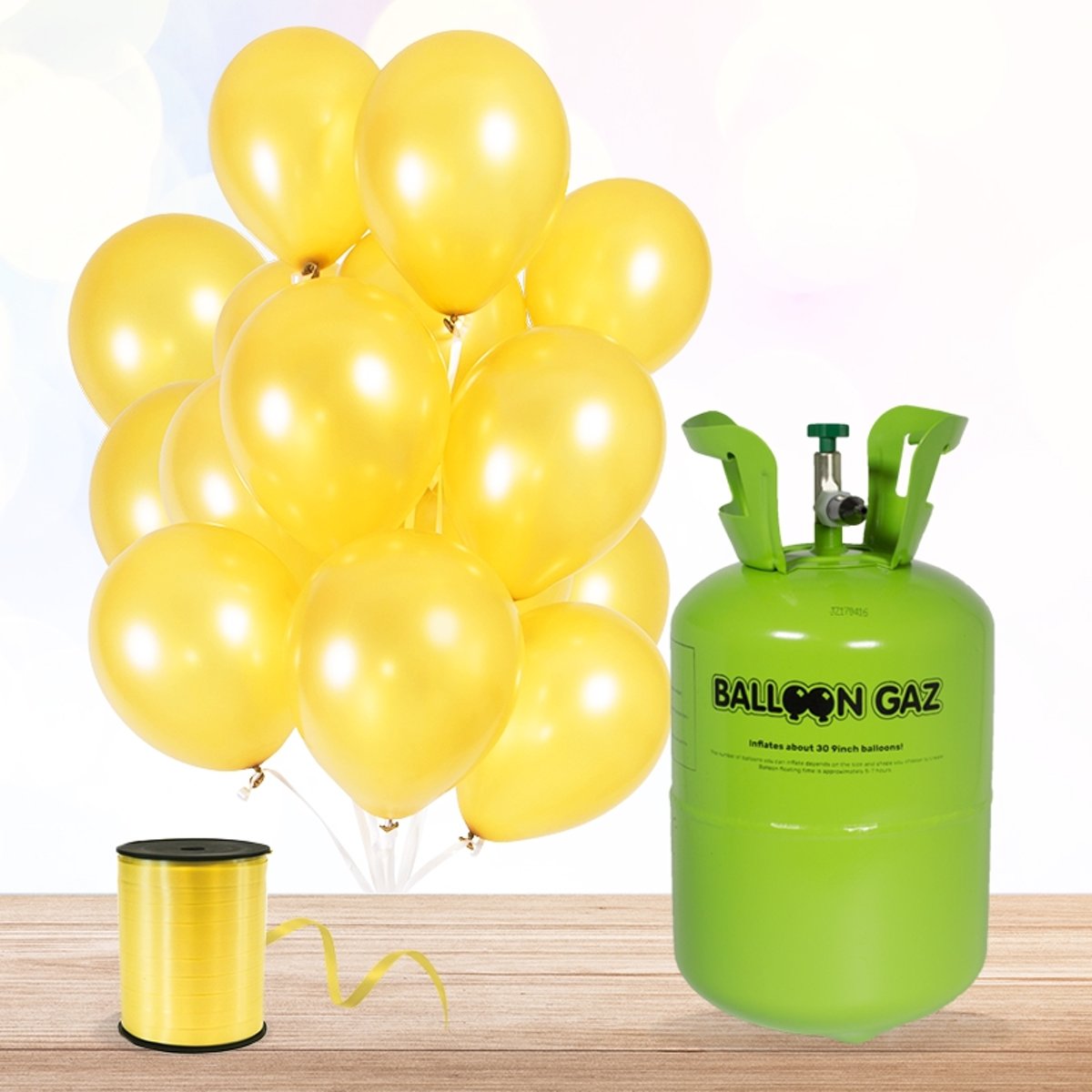 Helium Tank met 30 Gele Ballonnen en Lint