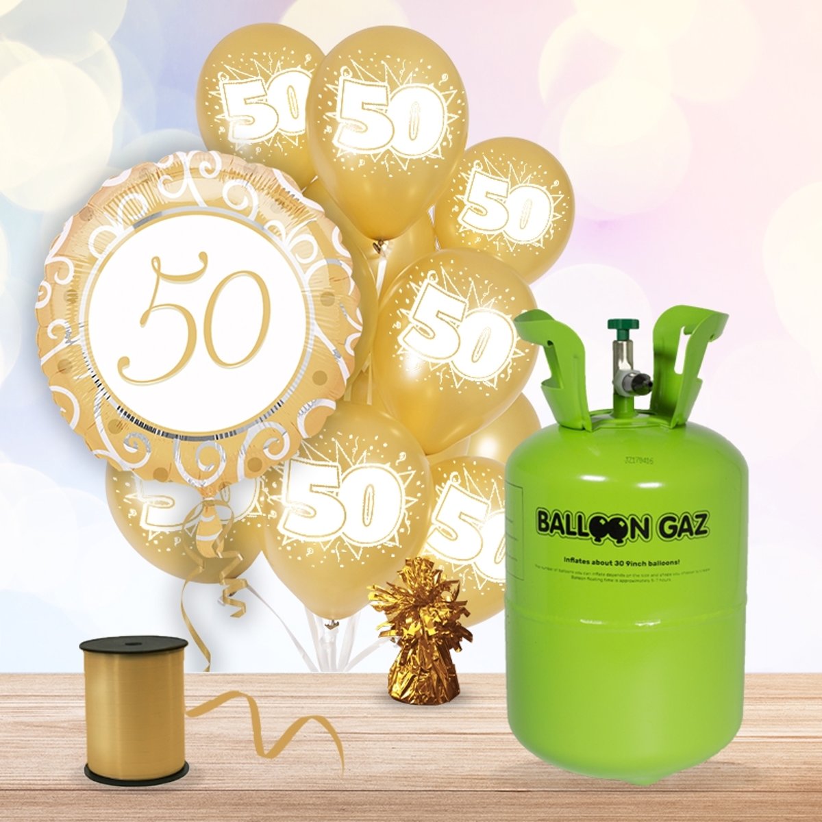 Helium Tank met 50 Jaar Jubileum Ballonnen en Lint