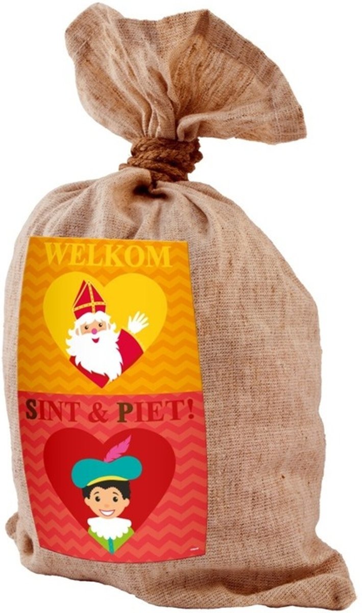 Medium jute kadozak Sinterklaas - 50x80 cm - strooizak / cadeauzak