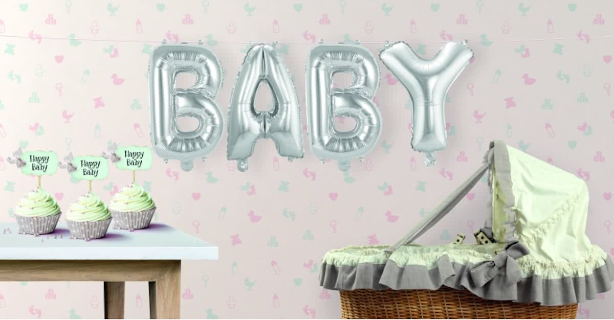 Opblaasletters BABY geboorte ballonnen - babyshower versiering