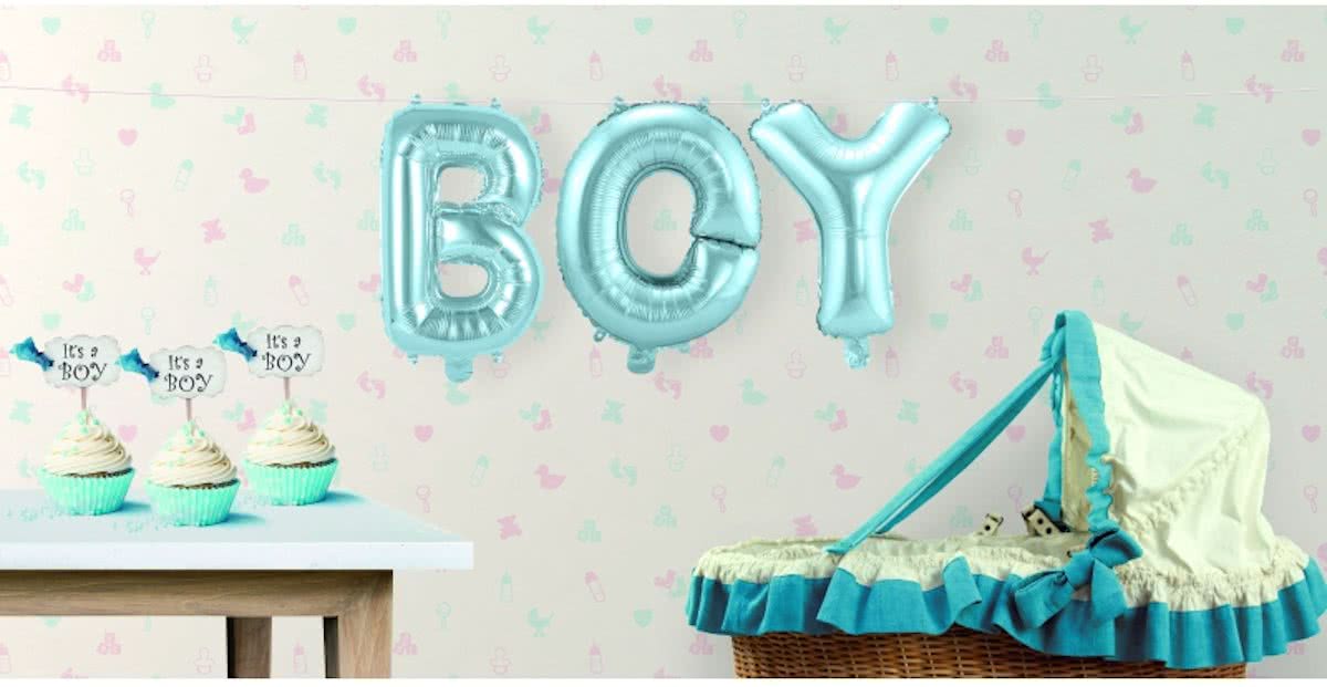 Opblaasletters BOY geboorte ballonnen - babyshower versiering