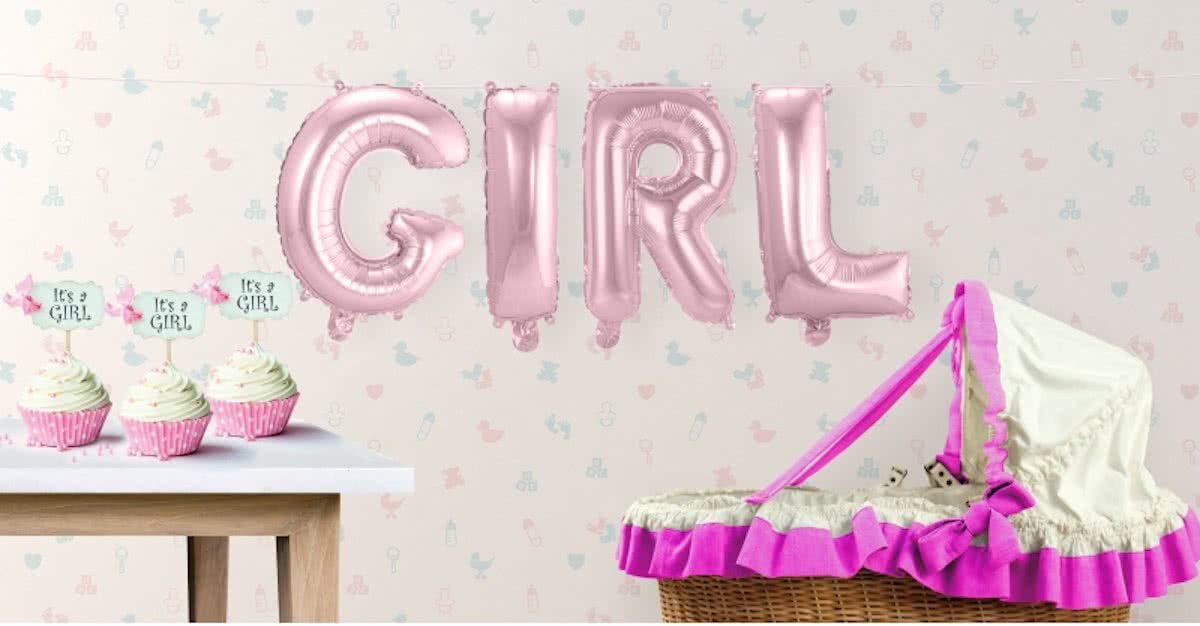 Opblaasletters GIRL geboorte ballonnen - babyshower versiering