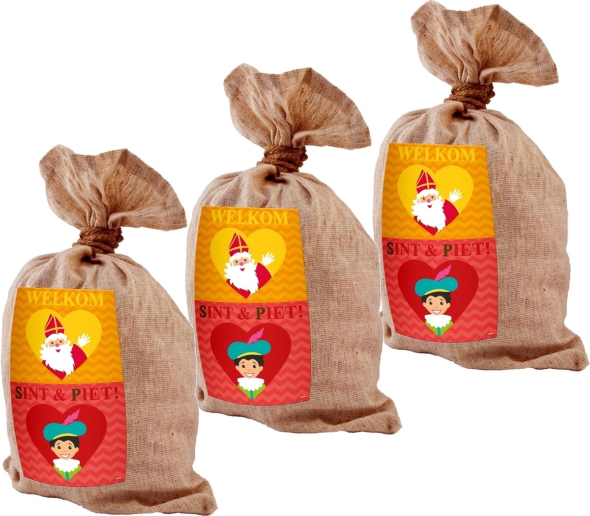 Pakket van 8x stuks medium jute kadozakken Sinterklaas - 50x80 cm - strooizakken / cadeauzakken