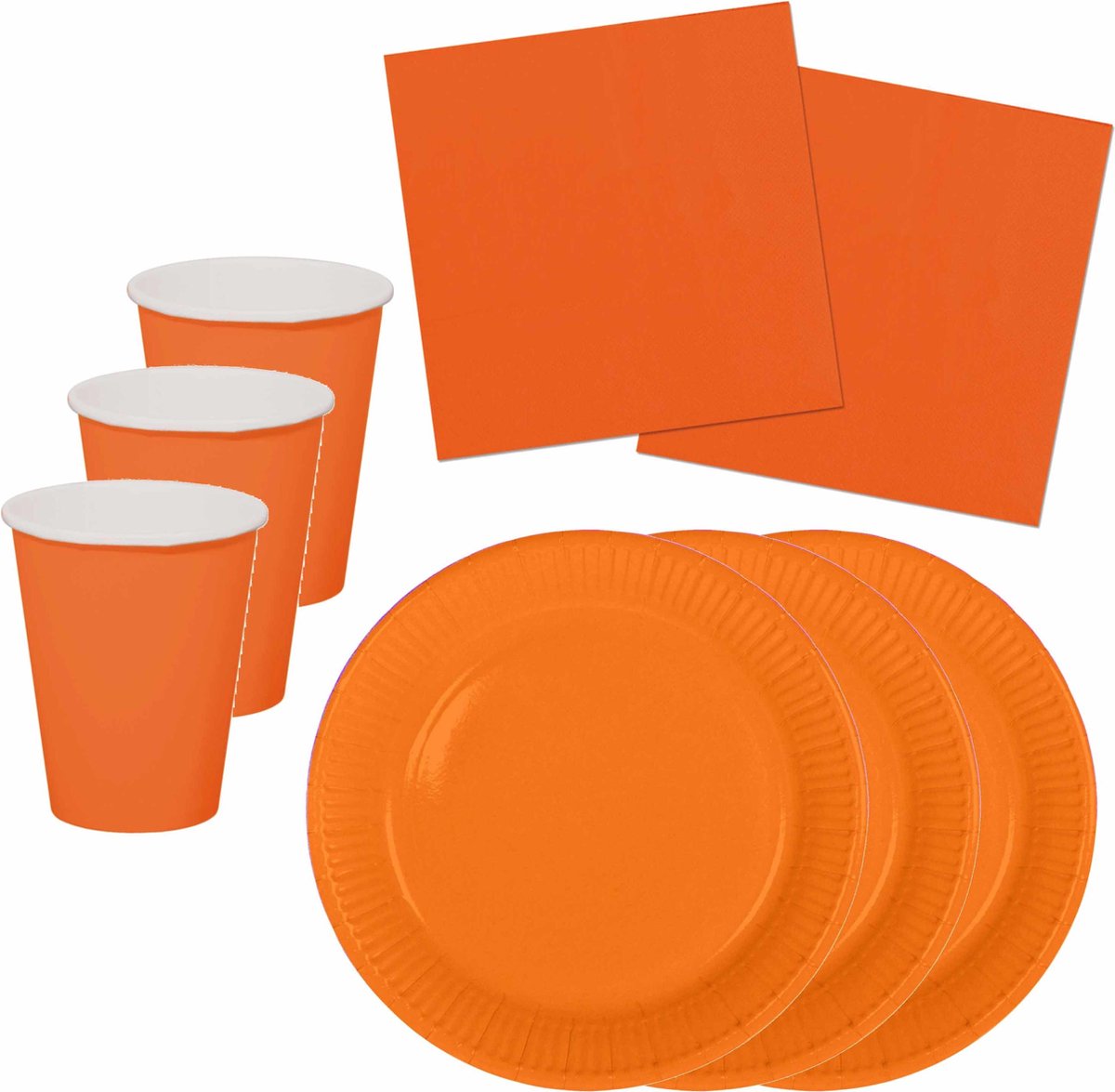 Tafel dekken feestartikelen in kleur oranje - 24x bordjes/24x drink bekers/40x servetten van papier - Gedekte tafel feestartikelen