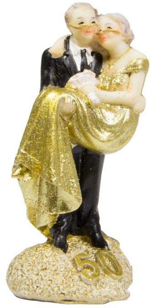 Trouwfiguurtjes - Caketopper - Beeldje - 50 goud - 10 cm.