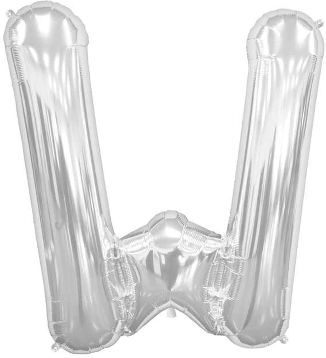 Zilverkleurige letterballon letter W - 86 cm