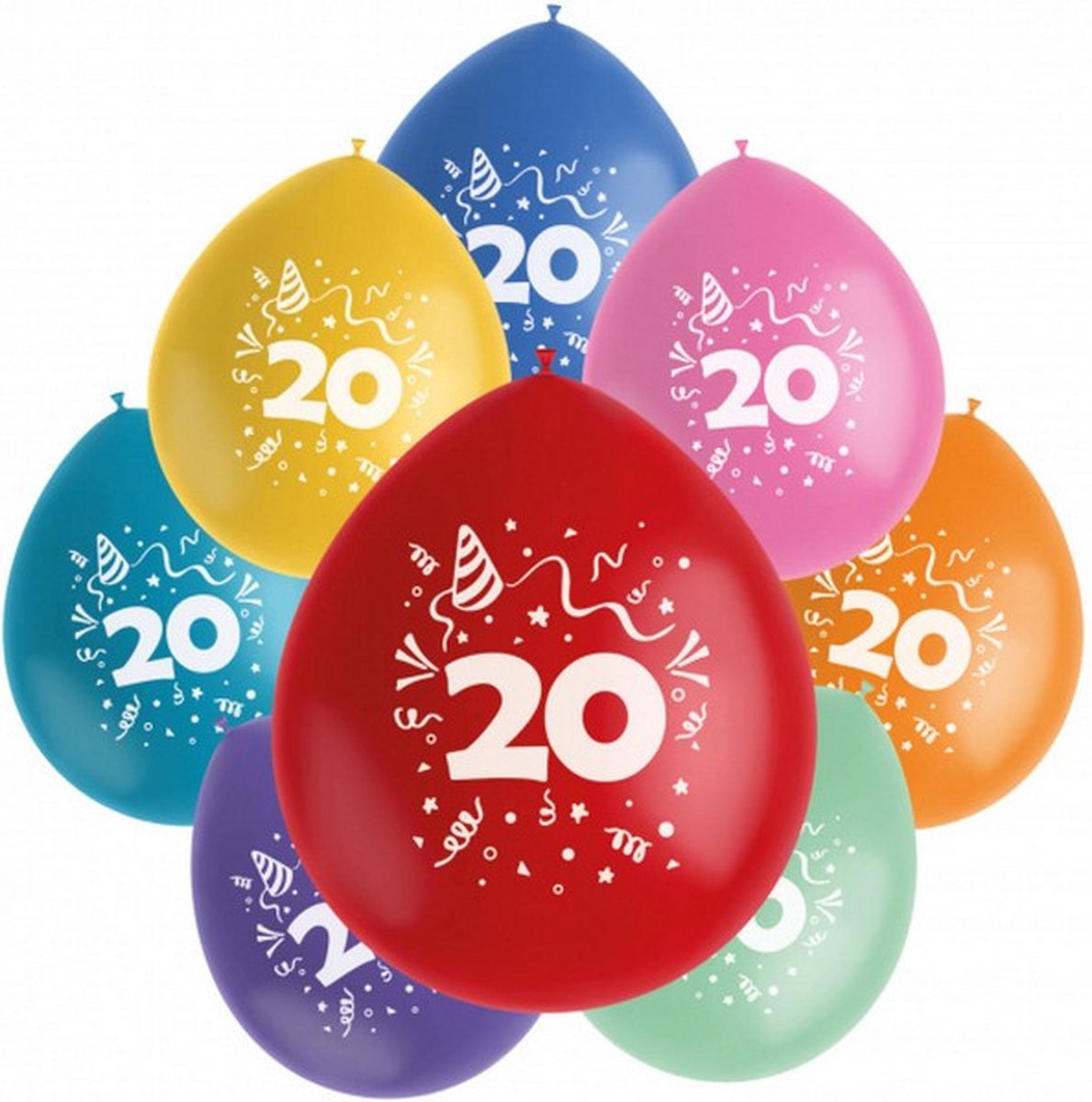 ballonnen Color Pop 20 jaar 23 cm latex 8 stuks