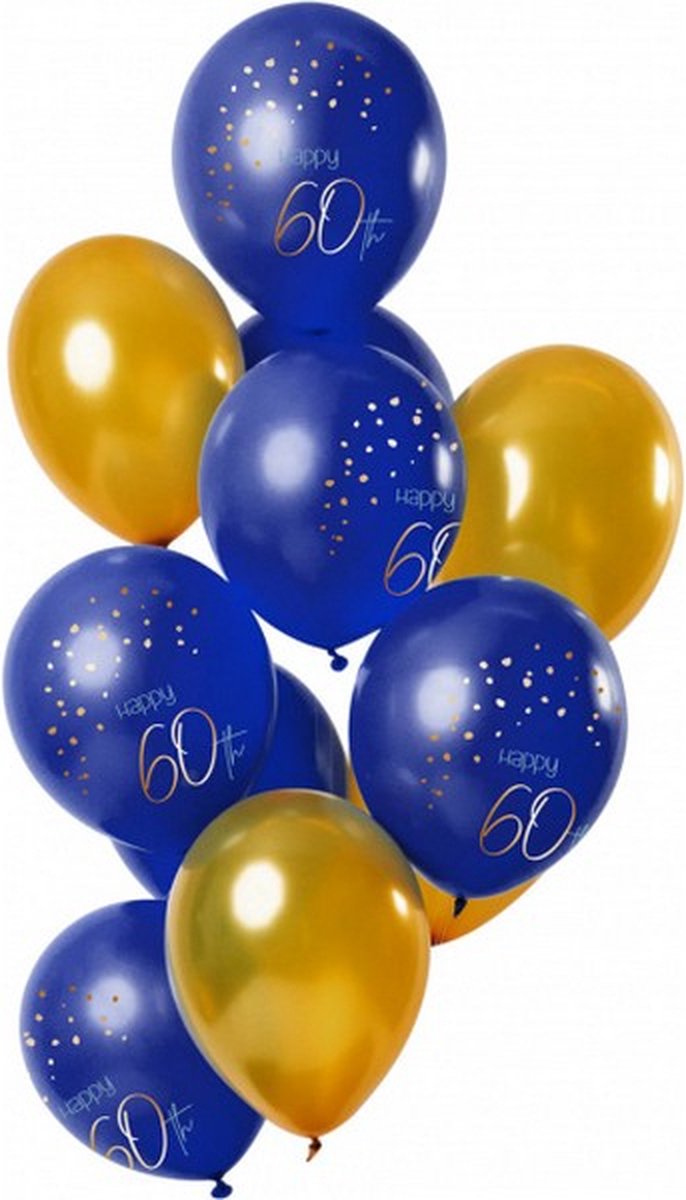 ballonnen Elegant True 60 jaar 30 cm blauw/goud 12 stuks