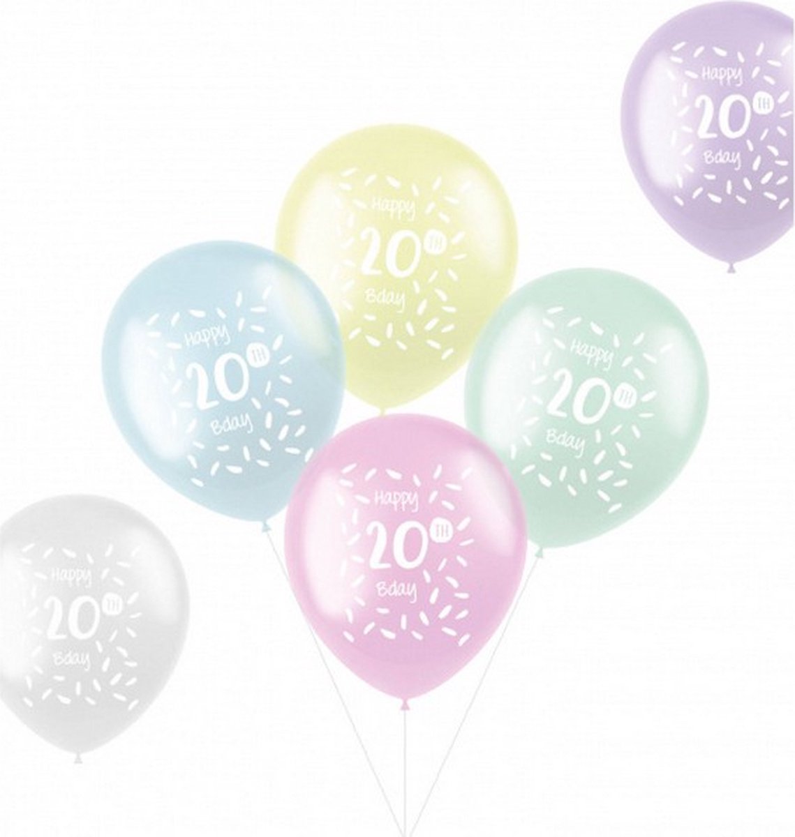 ballonnen Happy 20th Bday pastel 33 cm latex 6 stuks