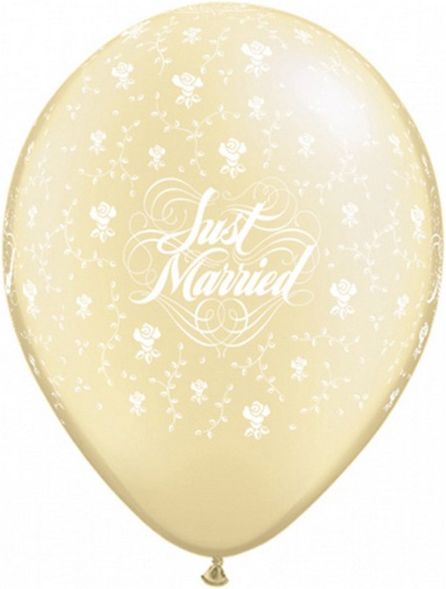 ballonnen Just Married 28 cm latex goud/wit 50 stuks