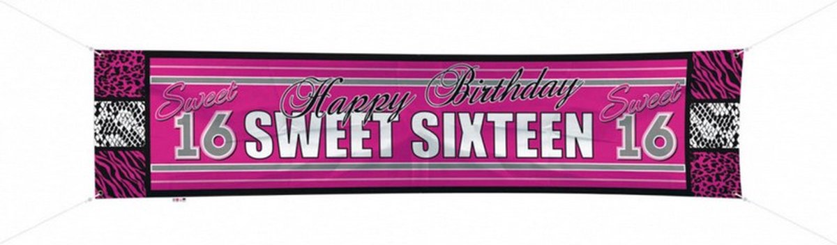 banner Sweet Sixteen 180 x 40 cm polyester zwart/roze