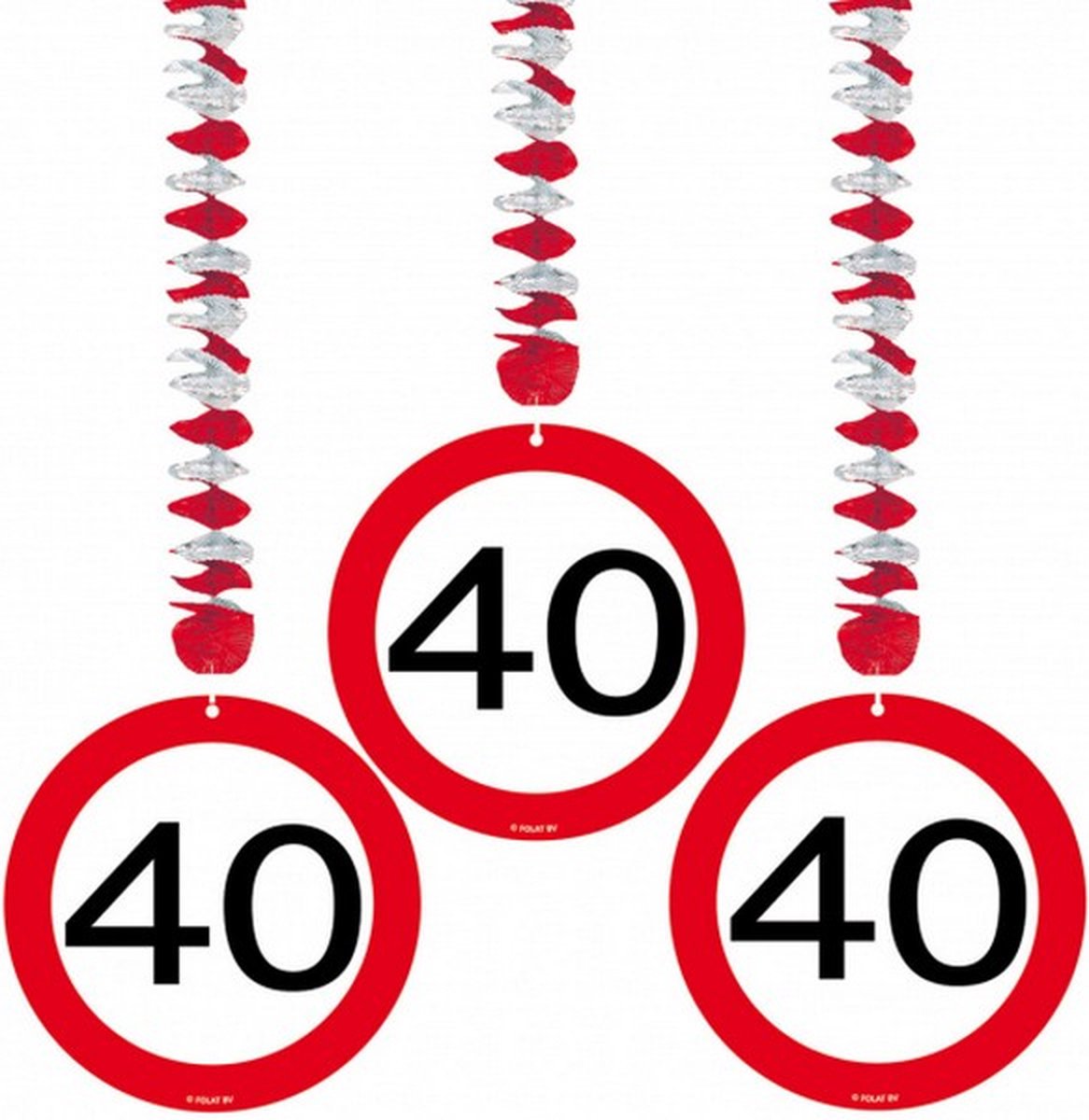 decoratiespiralen verkeersbord 40 jaar 75 cm papier 3 stuks