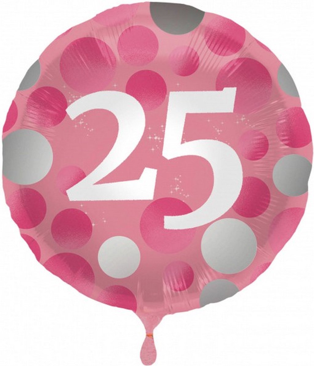 folieballon 25 jaar 45 cm roze/wit