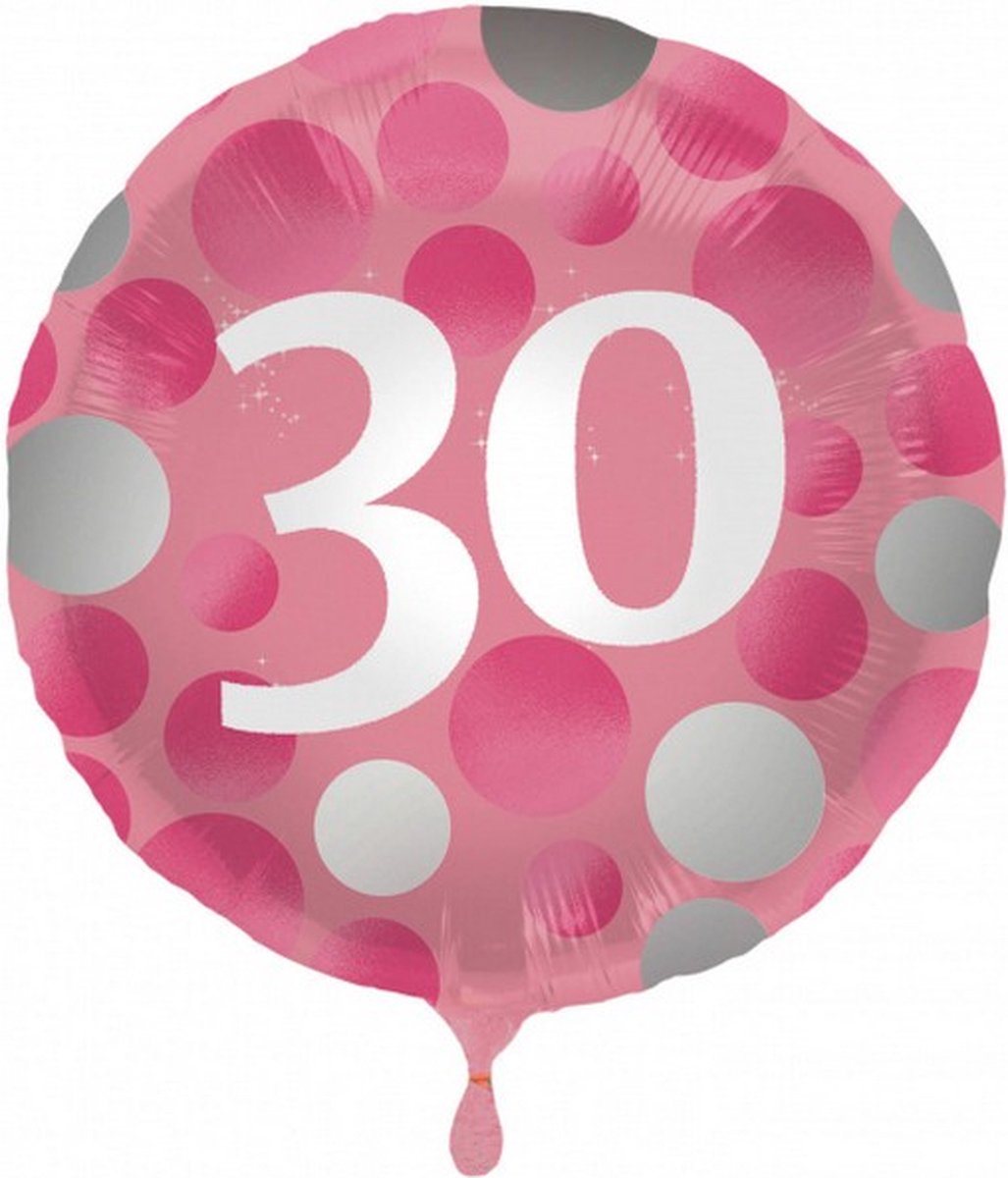 folieballon 30 jaar 45 cm roze/wit