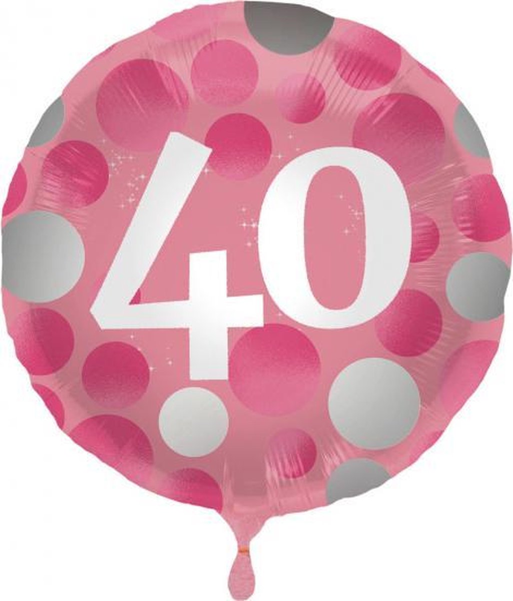 folieballon 40 jaar 45 cm roze/wit