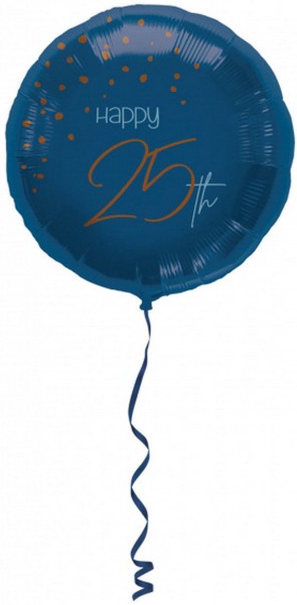 folieballon Elegant True Happy 25th 45 cm blauw