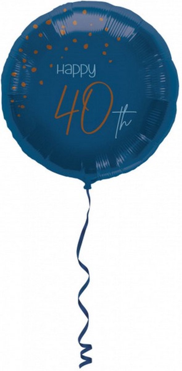 folieballon Elegant True Happy 40th 45 cm blauw