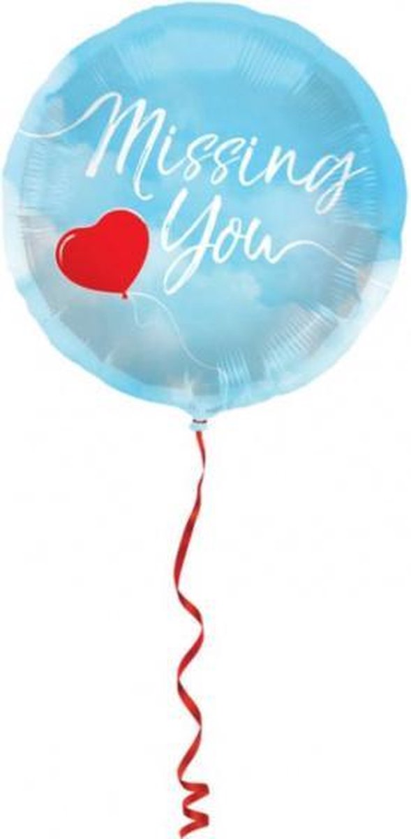 folieballon Missing You 45 cm blauw/rood